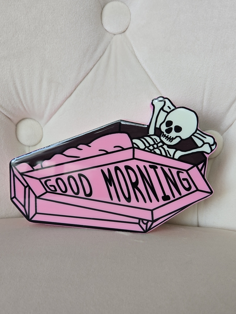 Michael's Ashland Halloween 2025 Pink Coffin 'Good Morning' Skeleton Accent, NWT